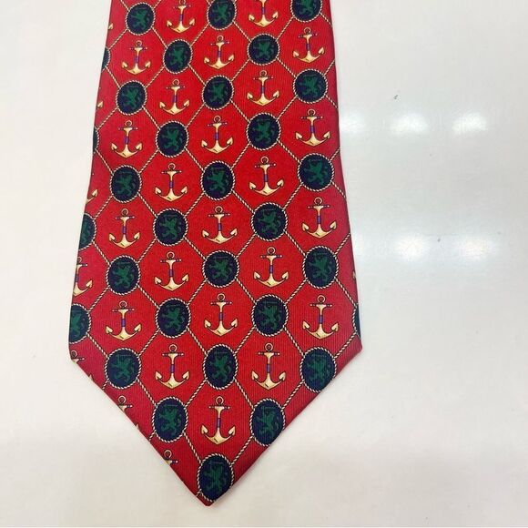 Vintage Tommy Hilfiger Nautical Silk Tie with Anchors Red Blue Gold - Picture 2 of 3